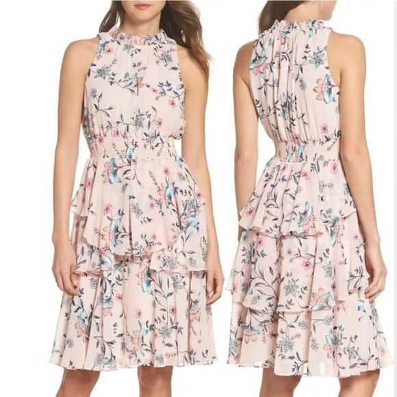 ELIZA J Ruffle Easter Floral MidiBarbie DRESS BY ELIZA J Size 12 NWT